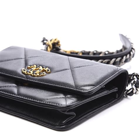 lambskin quilted chanel 19 wallet on chain woc black|Chanel wallet on chain size.